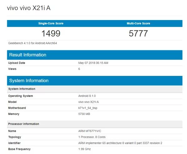 Смартфон Vivo X21i получит чип Helio P60 и 6 Гб оперативки