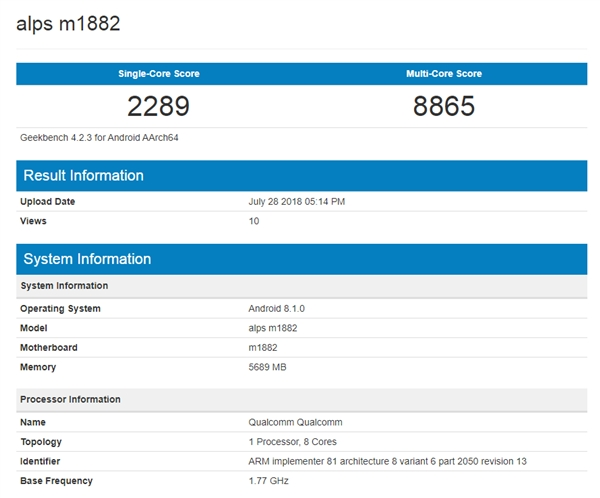 Смартфон Meizu 16 прошел тестирование в бенчмарке Geekbench