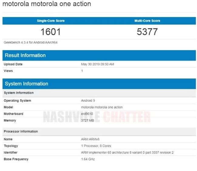 Motorola One Action появился в Geekbench