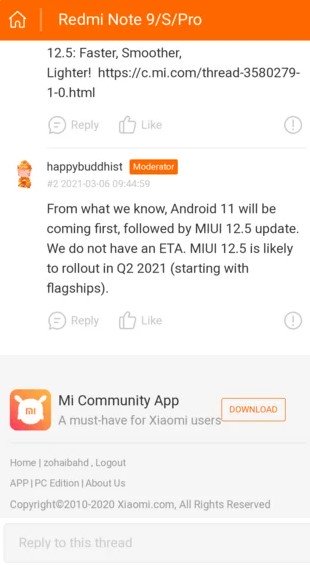 Redmi Note 9 сначала получит Android 11, а затем MIUI 12.5